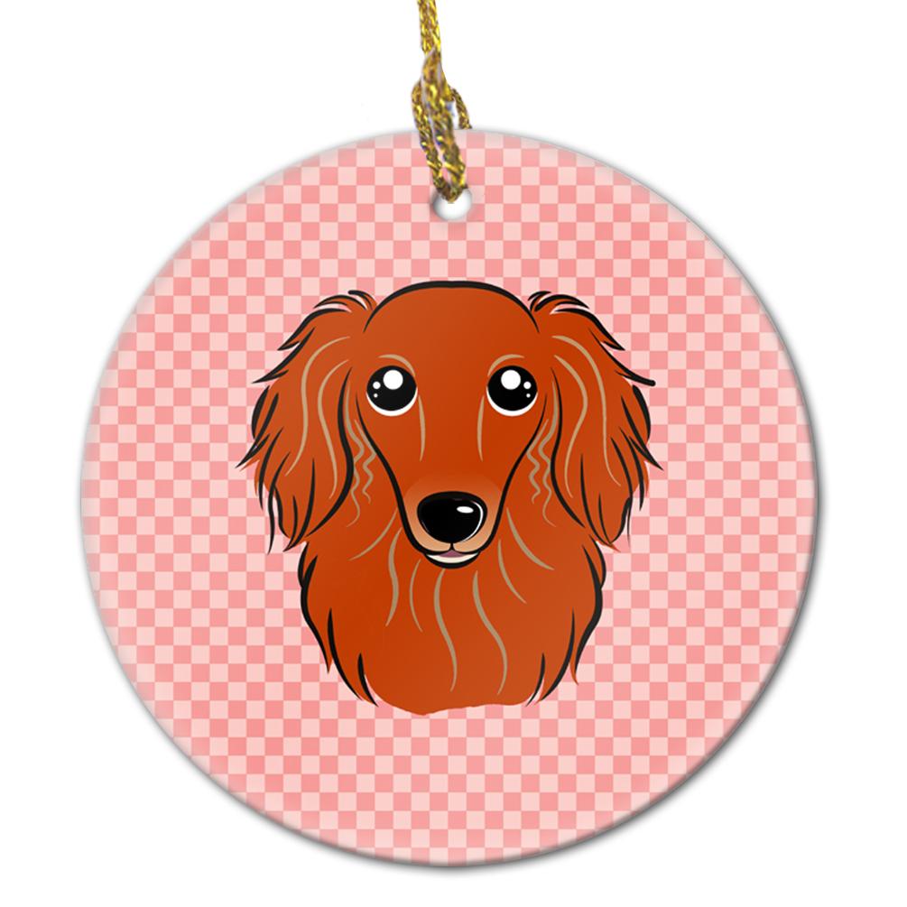 Checkerboard Pink Longhair Red Dachshund Ceramic Ornament BB1214CO1 by Caroline&#39;s Treasures
