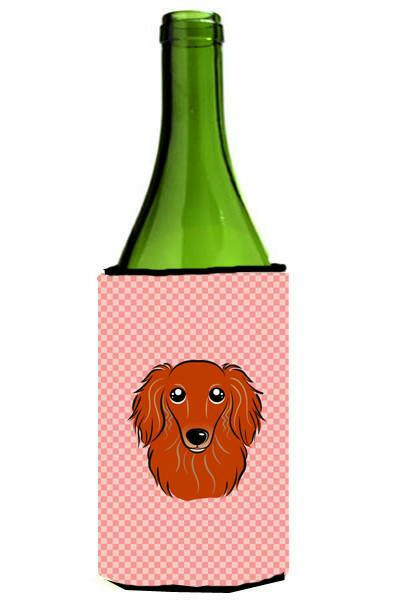 Checkerboard Pink Longhair Red Dachshund Wine Bottle Beverage Insulator Hugger BB1214LITERK by Caroline&#39;s Treasures