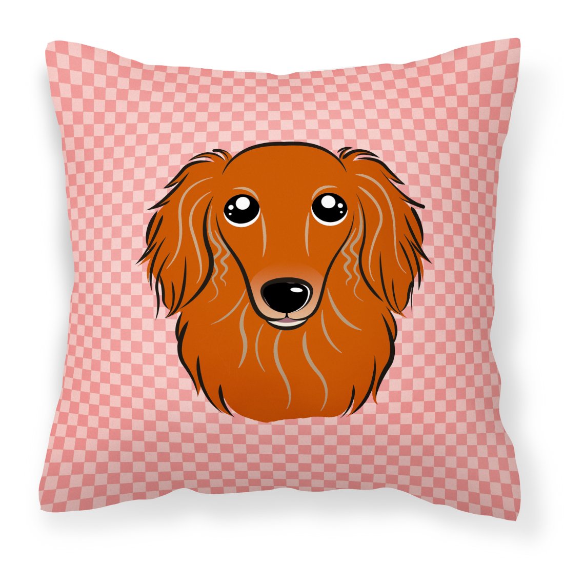 Caroline's Treasures Checkerboard Pink Longhair Red Dachshund Canvas Fabric Decorative Pillow