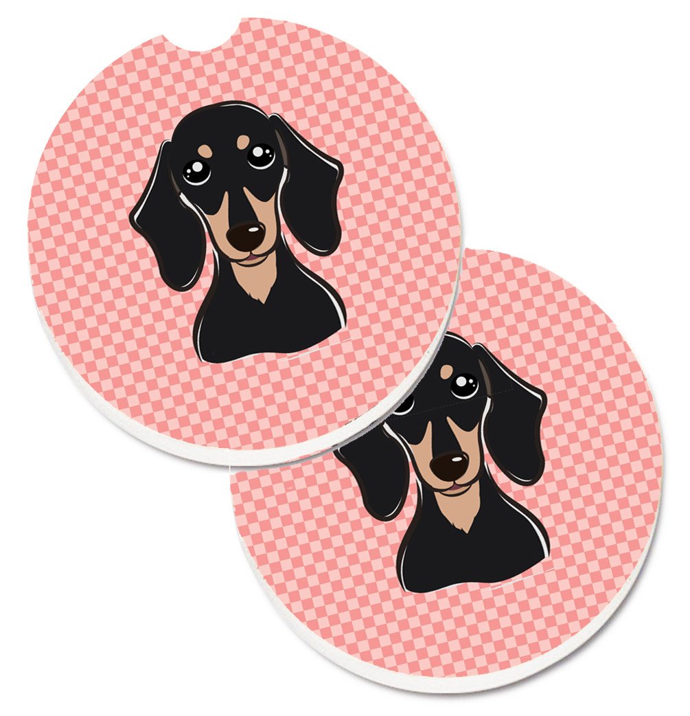 Checkerboard Pink Smooth Black and Tan Dachshund Set of 2 Cup Holder Car Coasters BB1215CARC by Caroline's Treasures