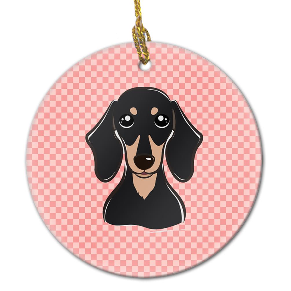 Checkerboard Pink Smooth Black and Tan Dachshund Ceramic Ornament BB1215CO1 by Caroline&#39;s Treasures