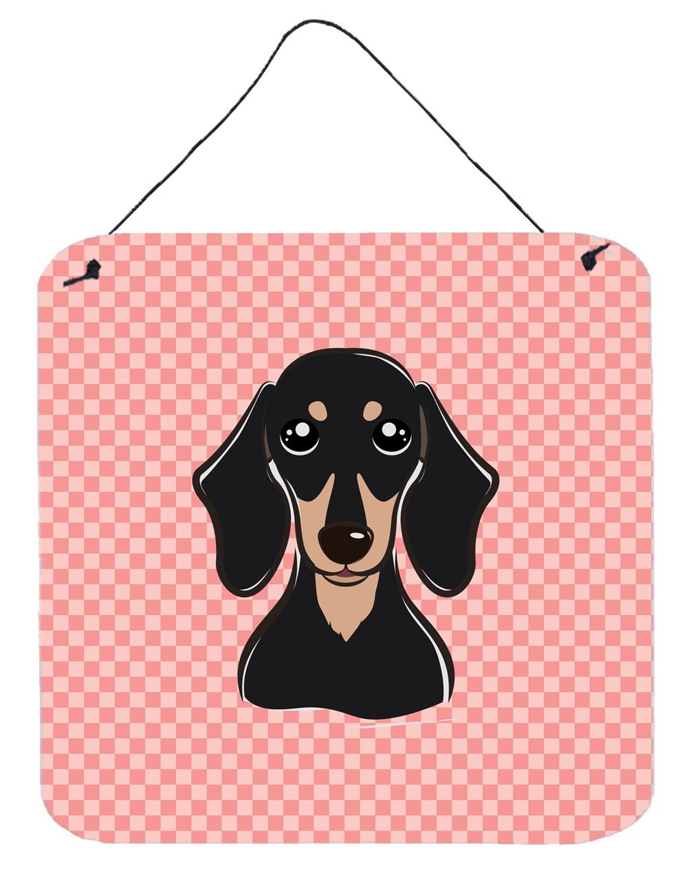 Checkerboard Pink Smooth Black and Tan Dachshund Wall or Door Hanging Prints BB1215DS66 by Caroline&#39;s Treasures