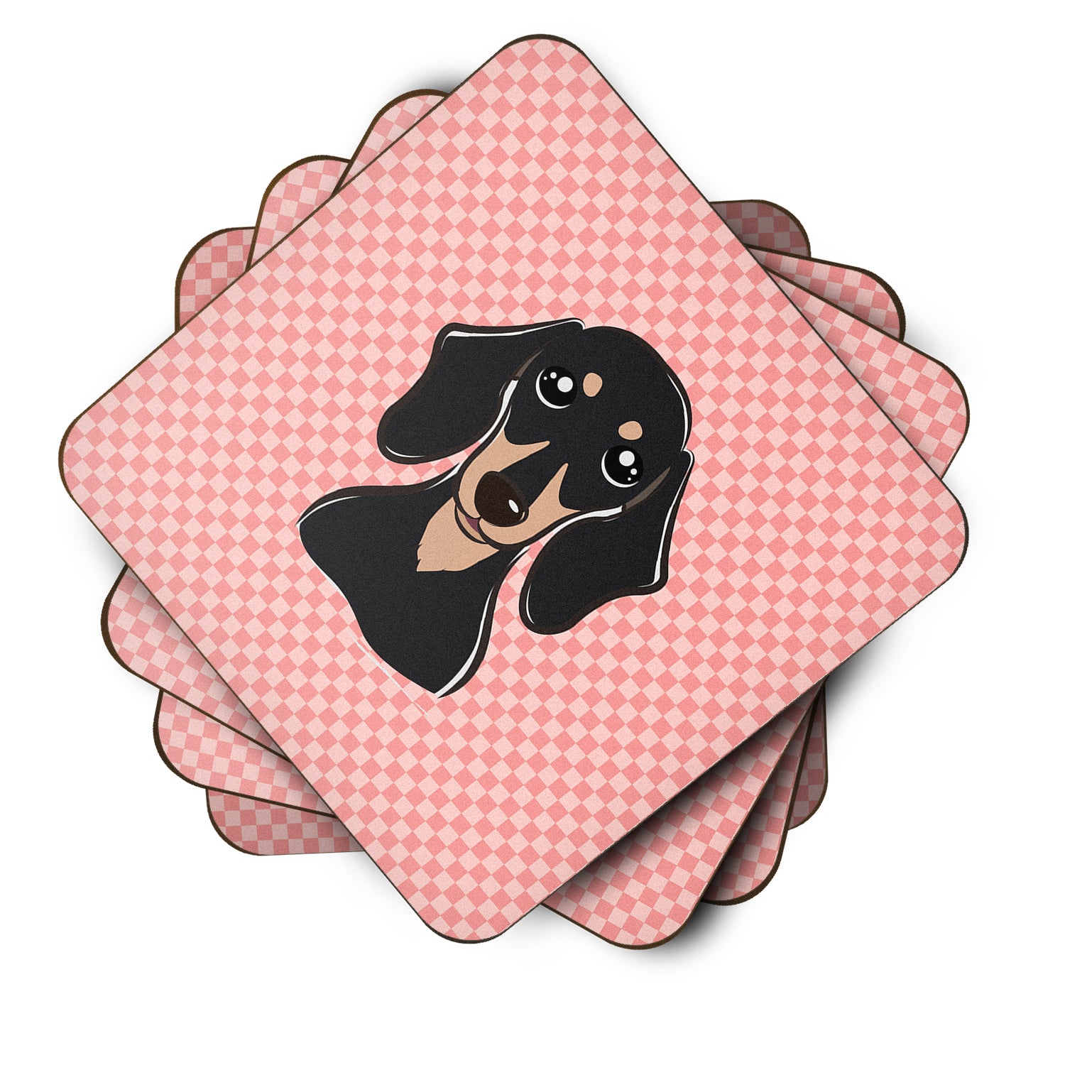 Set of 4 Checkerboard Pink Smooth Black and Tan Dachshund Foam Coasters BB1215FC - the-store.com