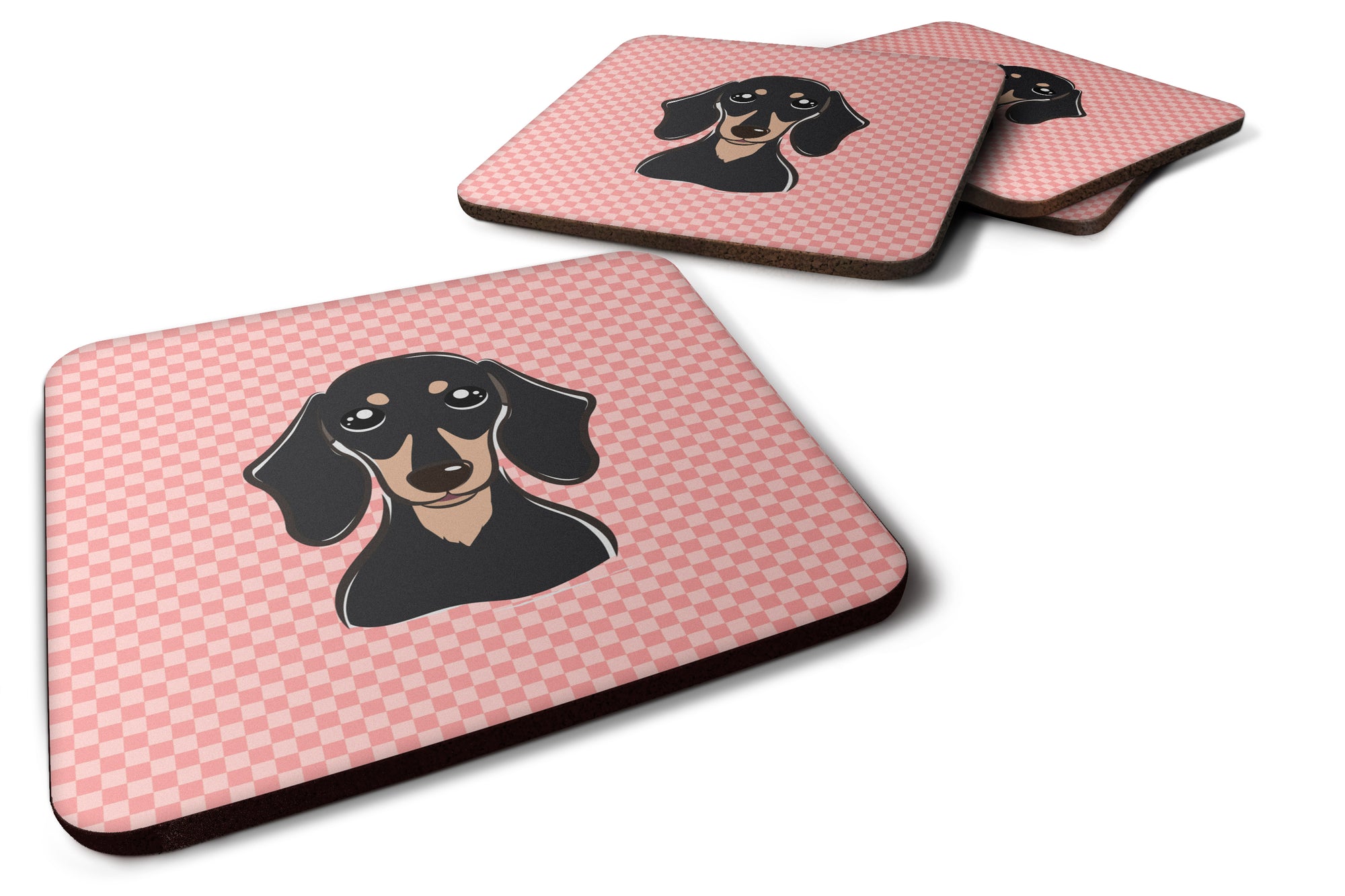 Set of 4 Checkerboard Pink Smooth Black and Tan Dachshund Foam Coasters BB1215FC - the-store.com