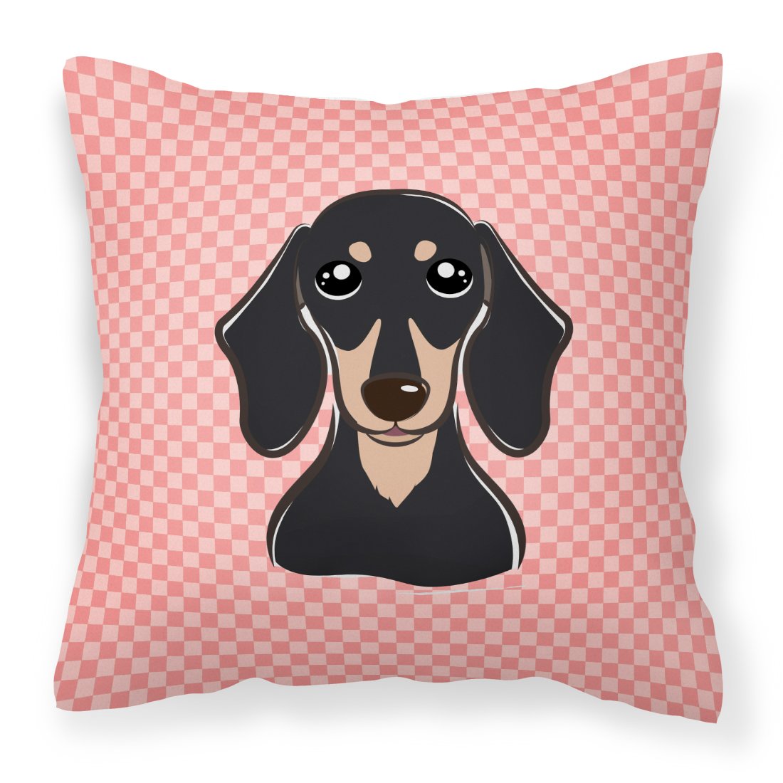 Checkerboard Pink Smooth Black and Tan Dachshund Canvas Fabric Decorative Pillow by Caroline&#39;s Treasures