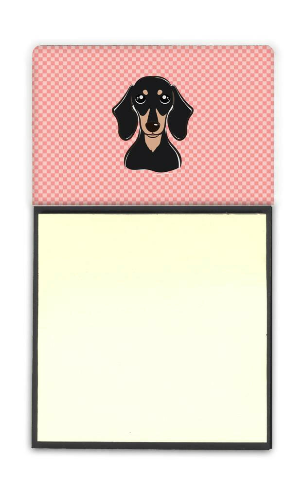 Checkerboard Pink Smooth Black and Tan Dachshund Refiillable Sticky Note Holder or Postit Note Dispenser BB1215SN by Caroline&#39;s Treasures