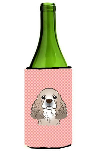 Checkerboard Pink Cocker Spaniel Wine Bottle Beverage Insulator Hugger BB1216LITERK by Caroline&#39;s Treasures
