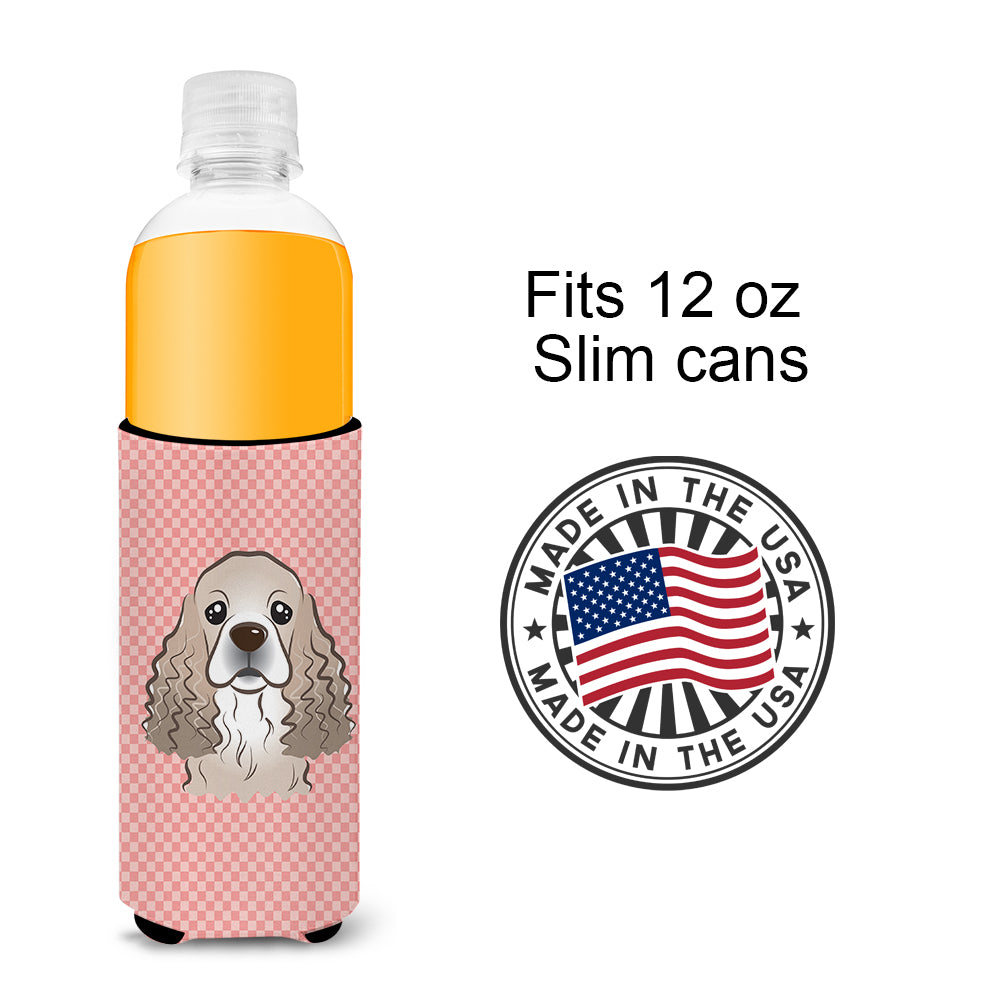 Checkerboard Pink Cocker Spaniel Ultra Beverage Insulators for slim cans BB1216MUK
