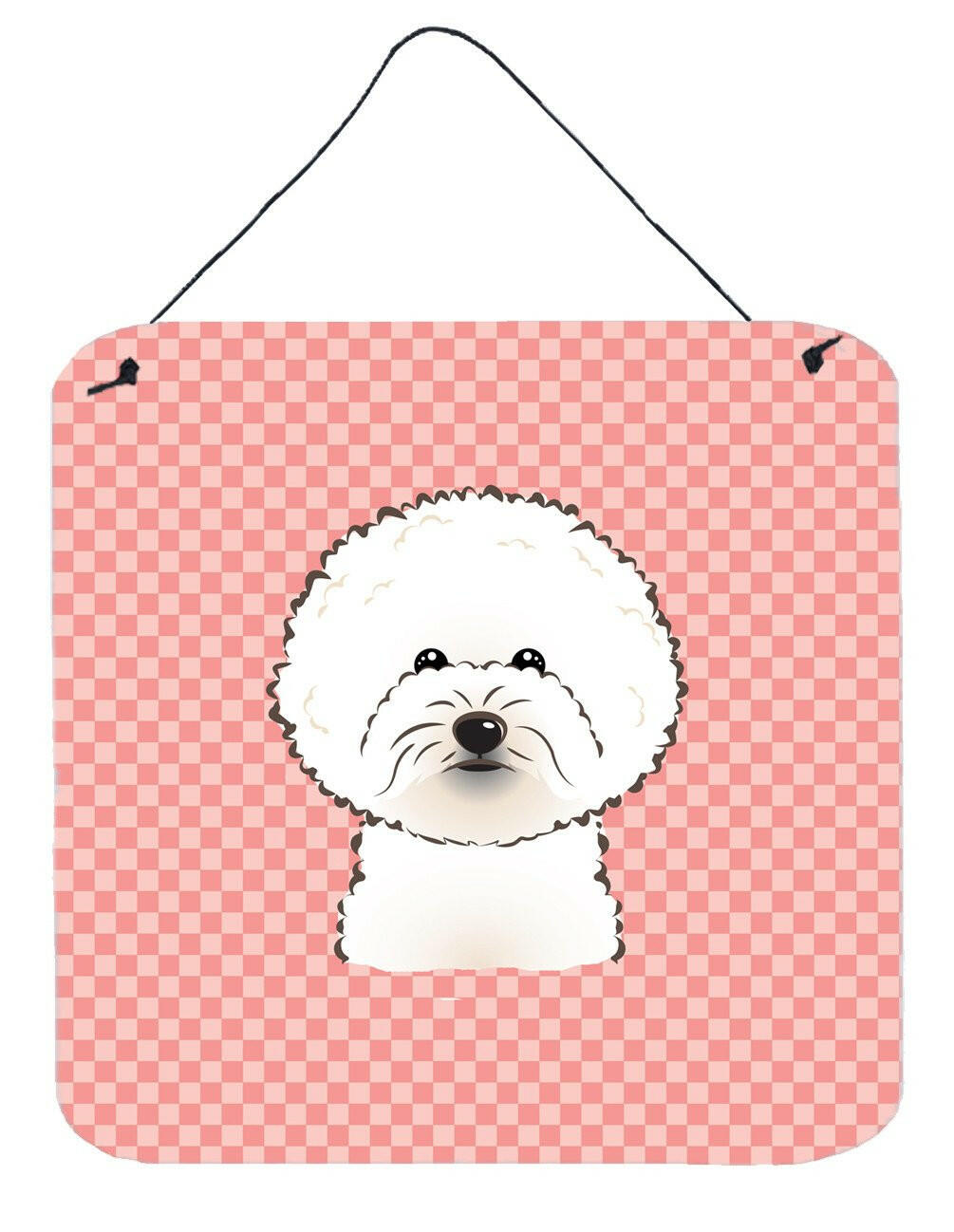 Checkerboard Pink Bichon Frise Wall or Door Hanging Prints BB1217DS66 by Caroline&#39;s Treasures