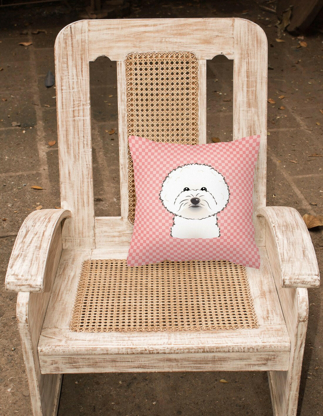 Checkerboard Pink Bichon Frise Canvas Fabric Decorative Pillow BB1217PW1414 - the-store.com