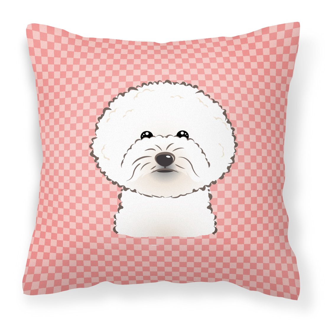Checkerboard Pink Bichon Frise Canvas Fabric Decorative Pillow by Caroline&#39;s Treasures
