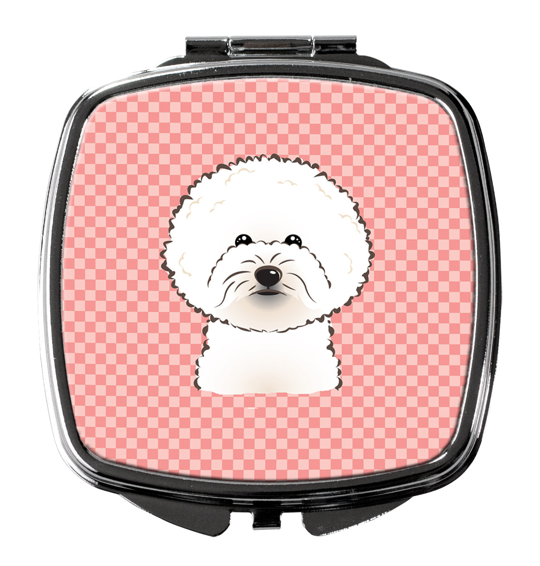 Checkerboard Pink Bichon Frise Compact Mirror BB1217SCM