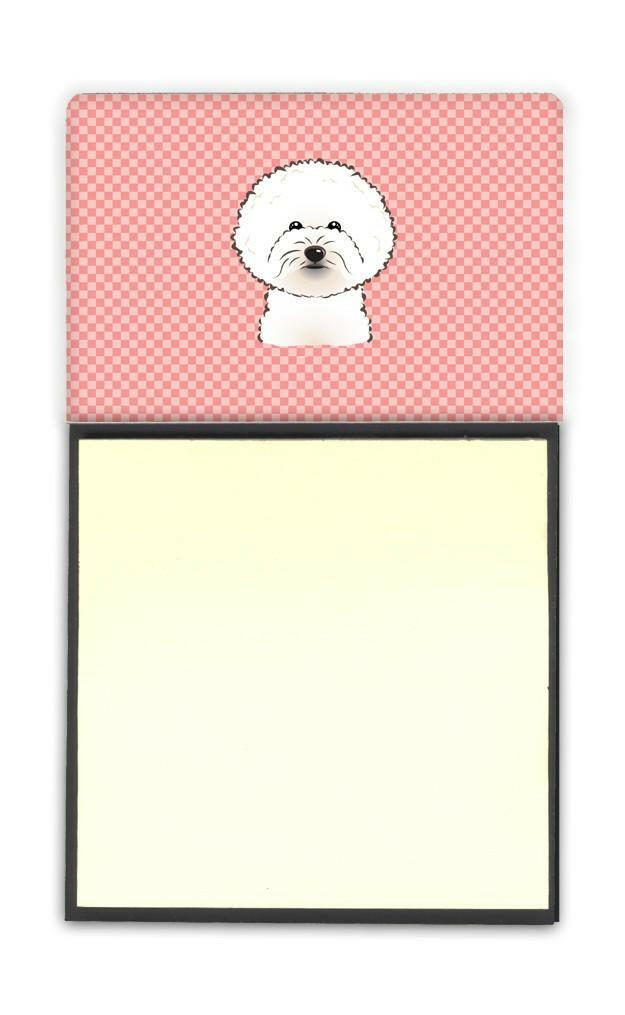 Checkerboard Pink Bichon Frise Refiillable Sticky Note Holder or Postit Note Dispenser BB1217SN by Caroline&#39;s Treasures