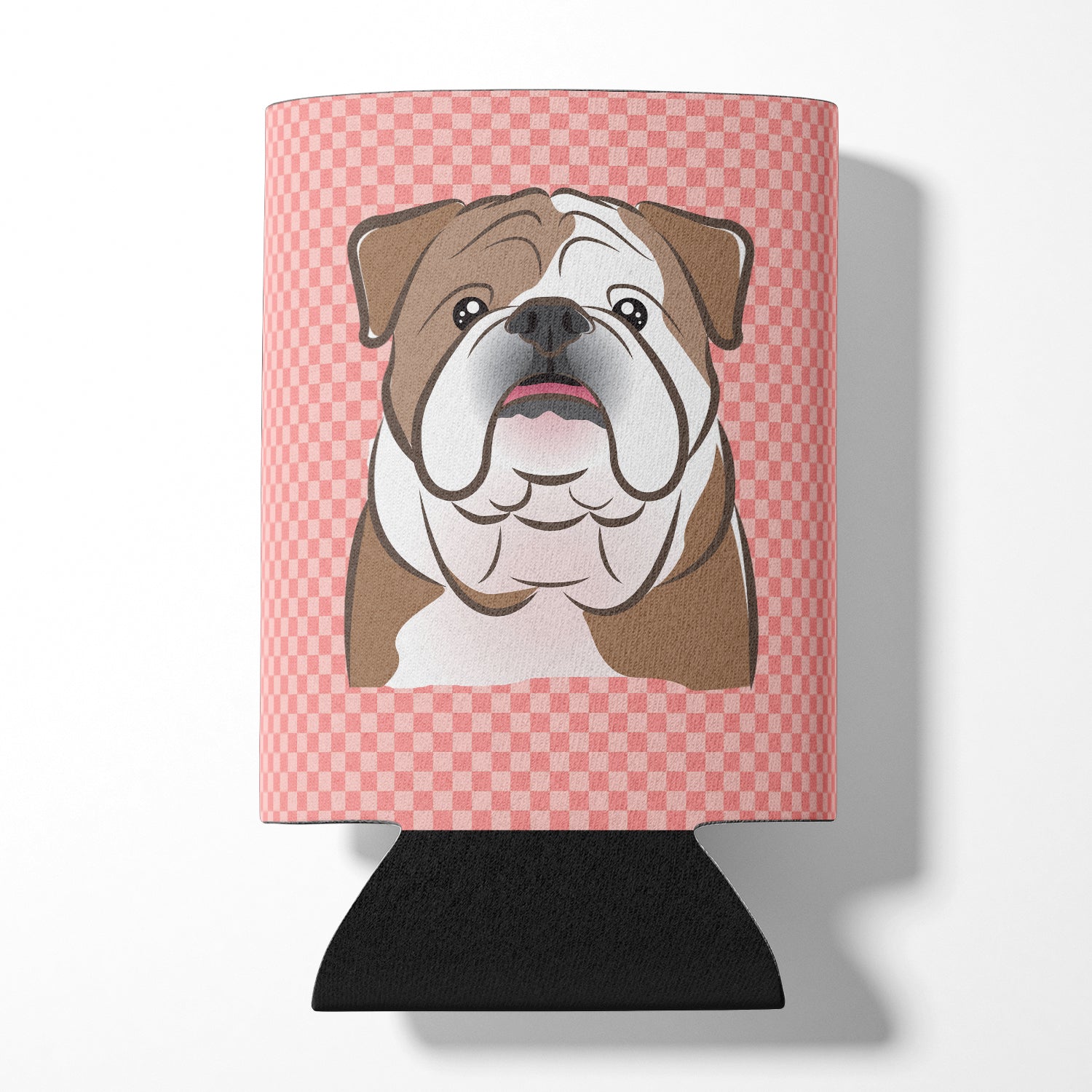 Checkerboard Pink English Bulldog  Can or Bottle Hugger BB1219CC