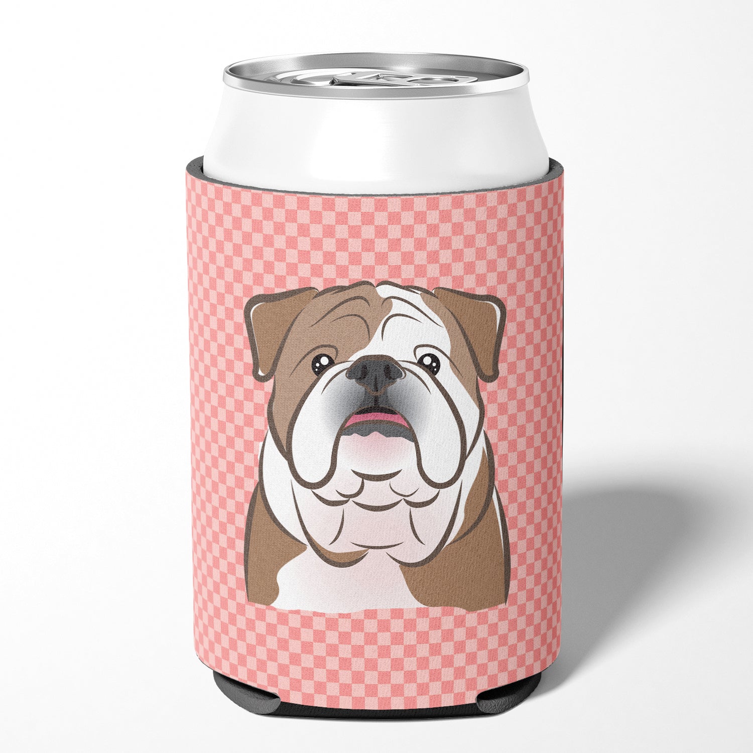 Checkerboard Pink English Bulldog  Can or Bottle Hugger BB1219CC.