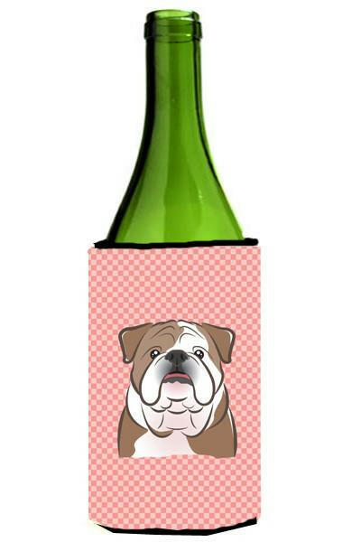 Checkerboard Pink English Bulldog  Wine Bottle Beverage Insulator Hugger BB1219LITERK by Caroline&#39;s Treasures