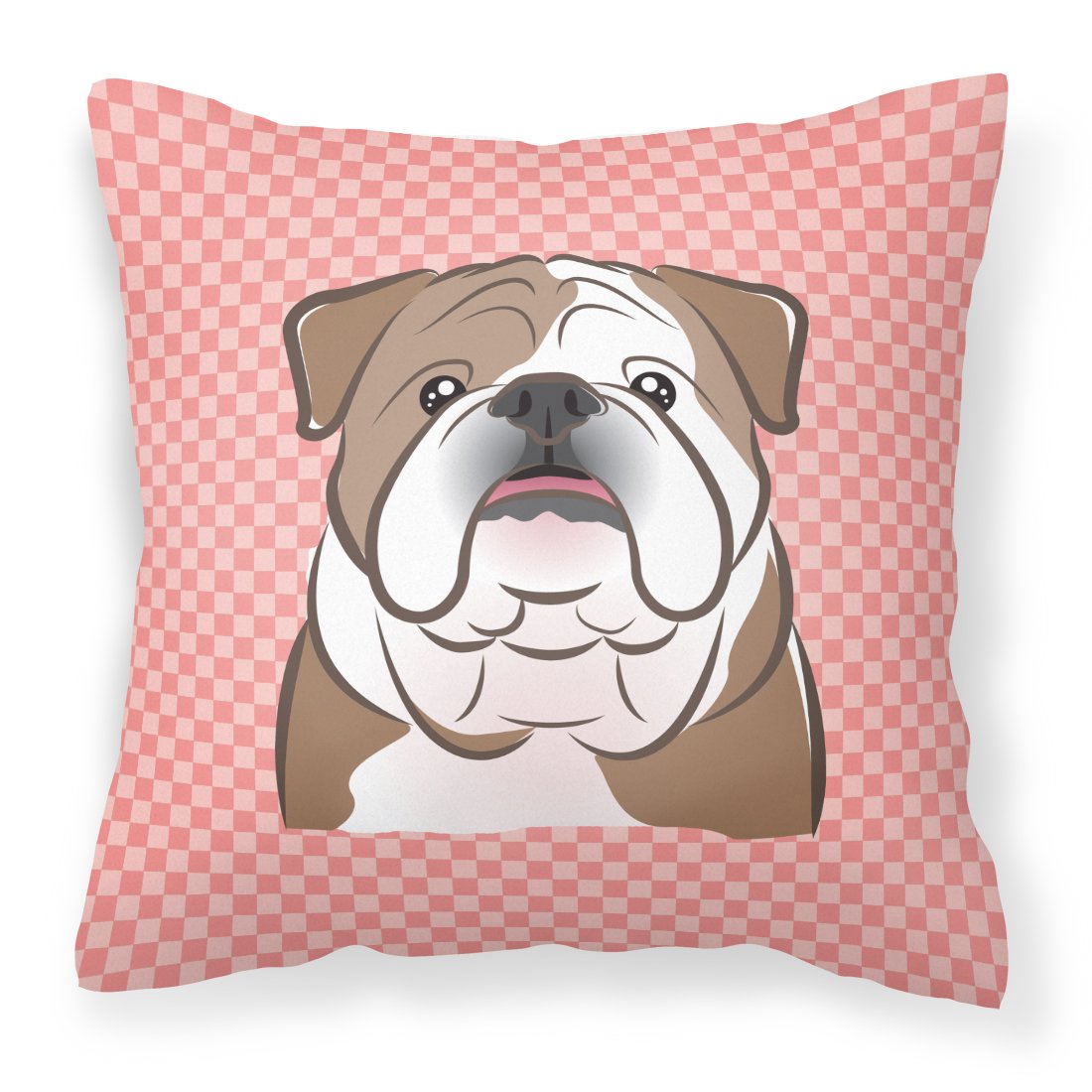Checkerboard Pink English Bulldog Canvas Fabric Decorative Pillow by Caroline&#39;s Treasures