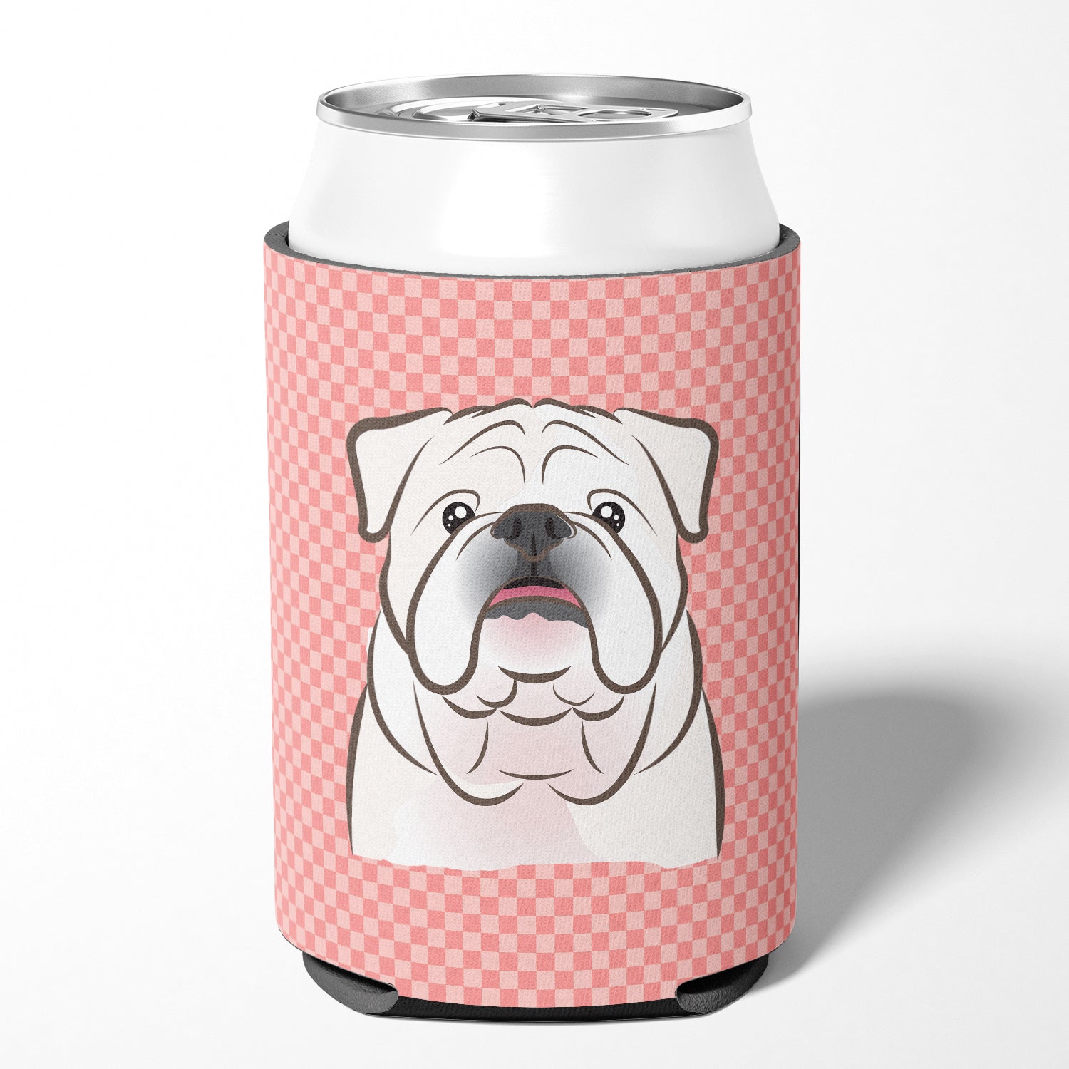 Checkerboard Pink White English Bulldog  Can or Bottle Hugger BB1220CC.