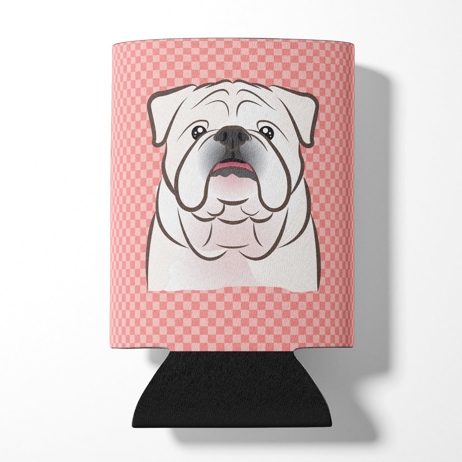 Checkerboard Pink White English Bulldog  Can or Bottle Hugger BB1220CC