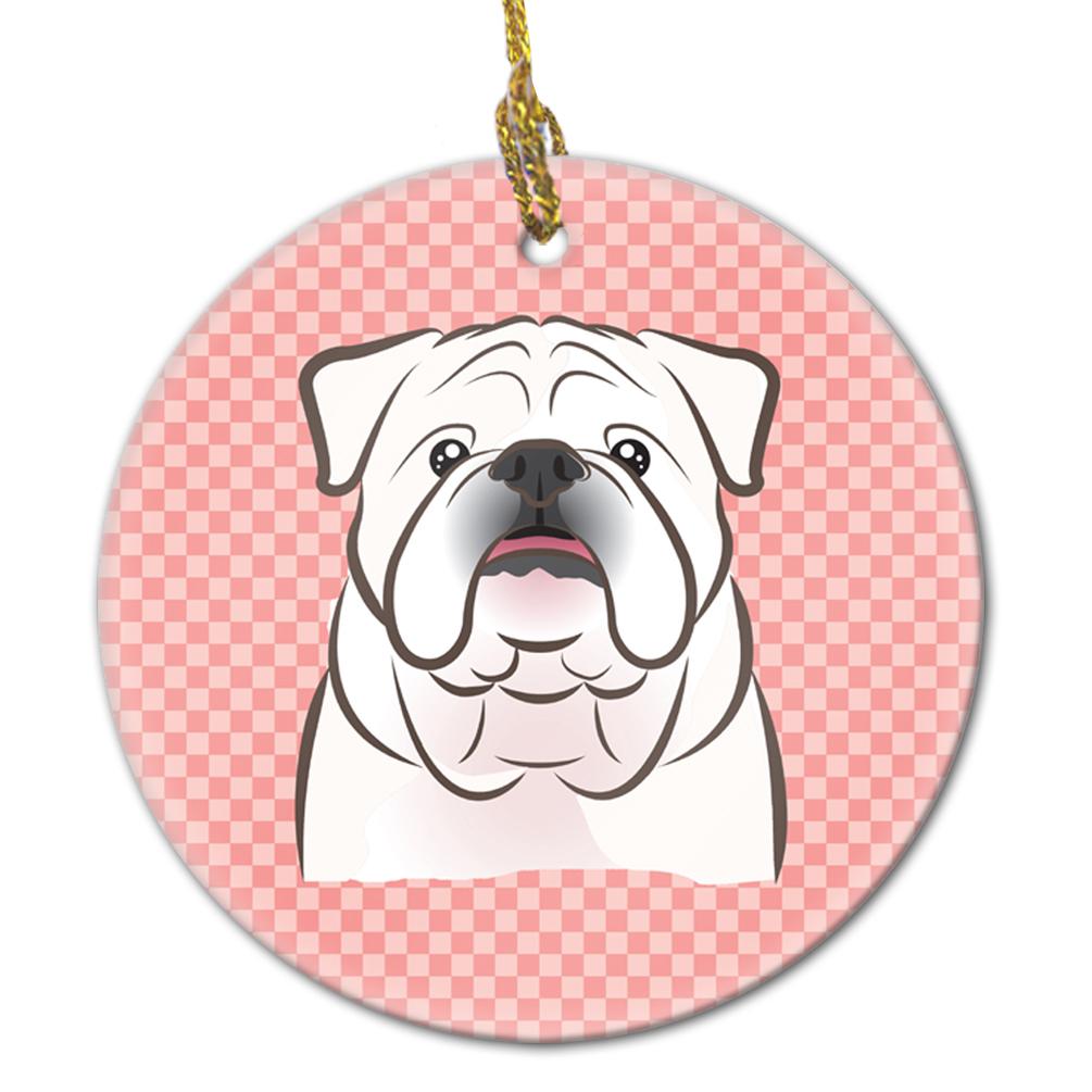 Checkerboard Pink White English Bulldog  Ceramic Ornament BB1220CO1 by Caroline&#39;s Treasures