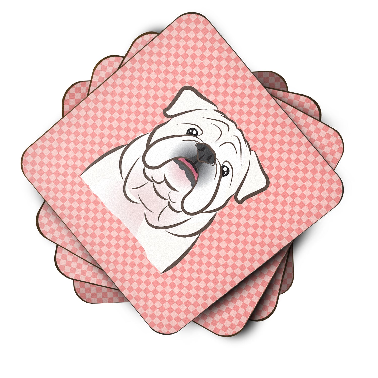 Set of 4 Checkerboard Pink White English Bulldog  Foam Coasters BB1220FC - the-store.com