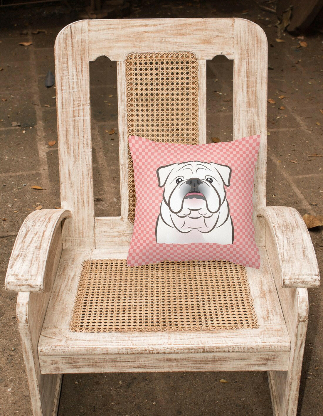 Checkerboard Pink White English Bulldog  Canvas Fabric Decorative Pillow BB1220PW1414 - the-store.com