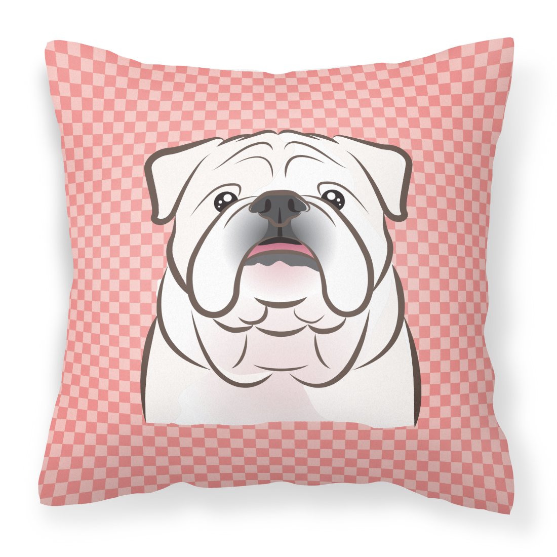 Checkerboard Pink White English Bulldog Canvas Fabric Decorative Pillow by Caroline&#39;s Treasures