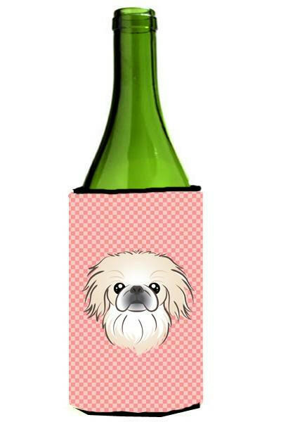 Checkerboard Pink Pekingese Wine Bottle Beverage Insulator Hugger BB1221LITERK by Caroline&#39;s Treasures