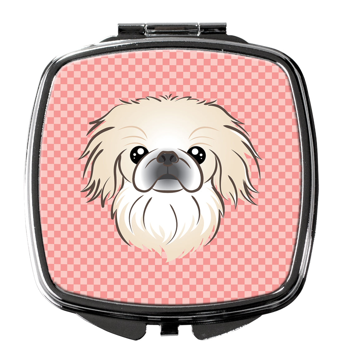 Checkerboard Pink Pekingese Compact Mirror BB1221SCM  the-store.com.