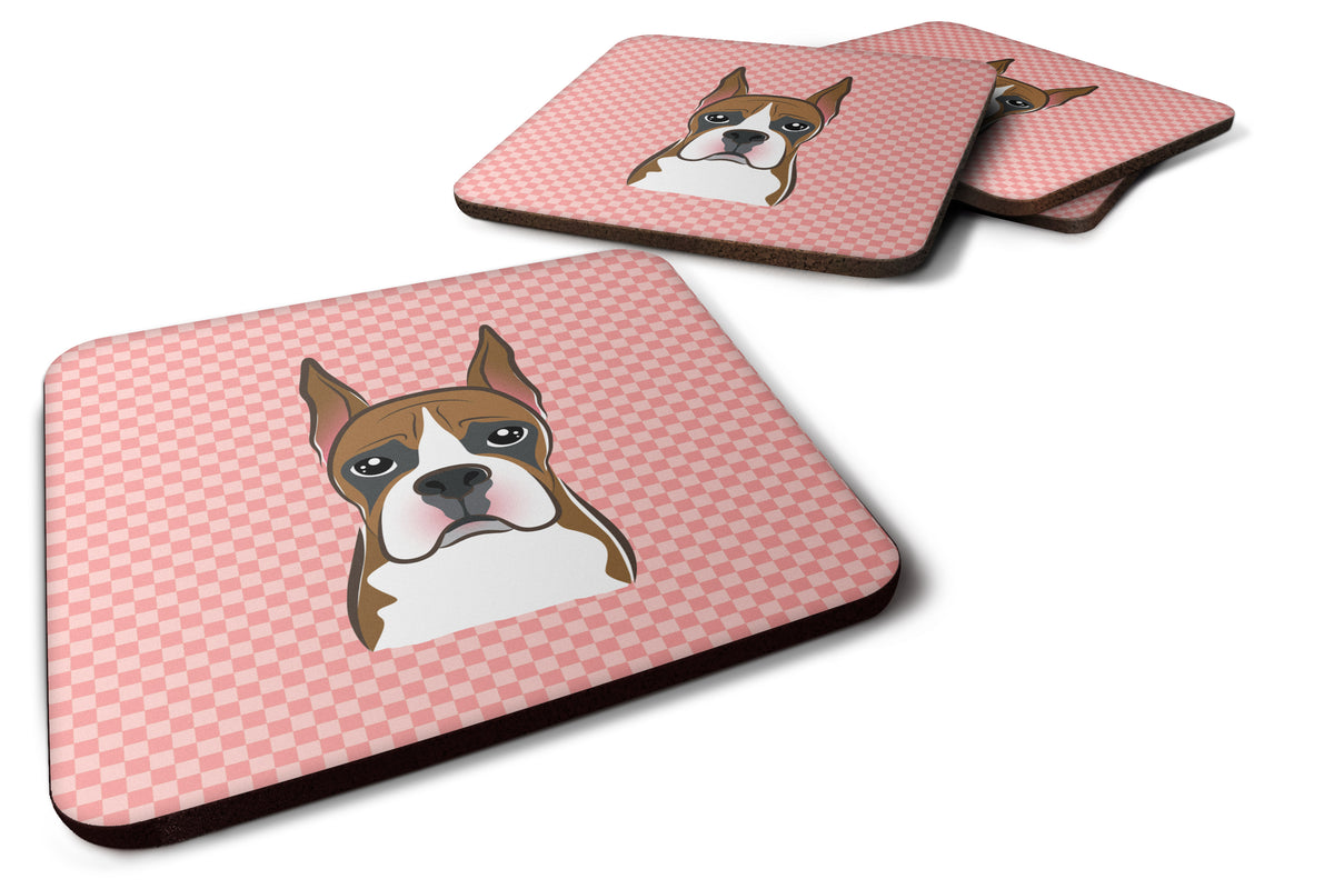 Set of 4 Checkerboard Pink Boxer Foam Coasters BB1223FC - the-store.com