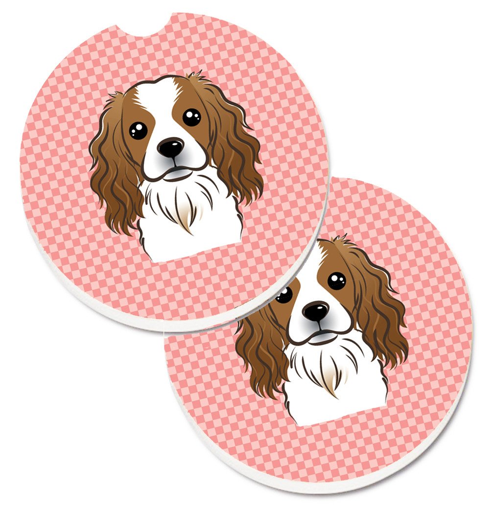 Checkerboard Pink Cavalier Spaniel Set of 2 Cup Holder Car Coasters BB1224CARC by Caroline&#39;s Treasures