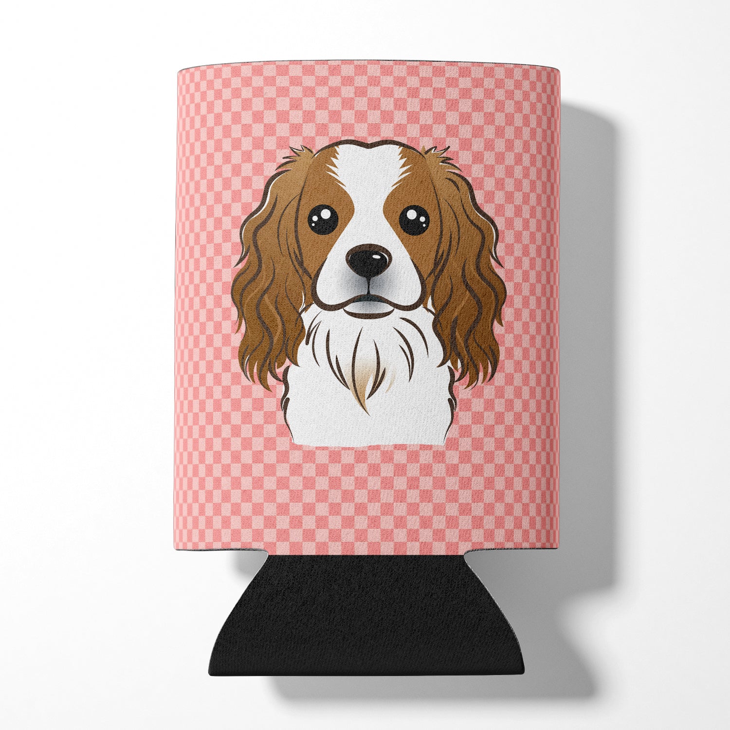 Checkerboard Pink Cavalier Spaniel Can or Bottle Hugger BB1224CC