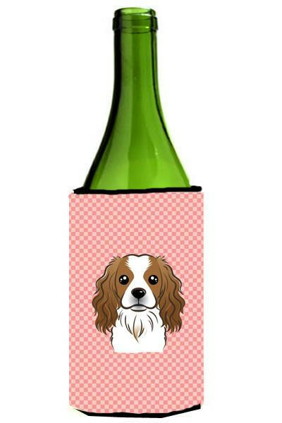 Checkerboard Pink Cavalier Spaniel Wine Bottle Beverage Insulator Hugger BB1224LITERK by Caroline&#39;s Treasures