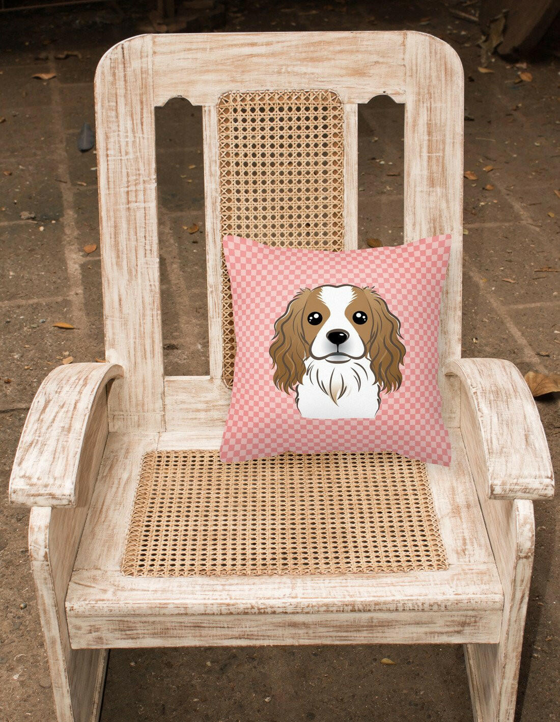 Checkerboard Pink Cavalier Spaniel Canvas Fabric Decorative Pillow BB1224PW1414 - the-store.com