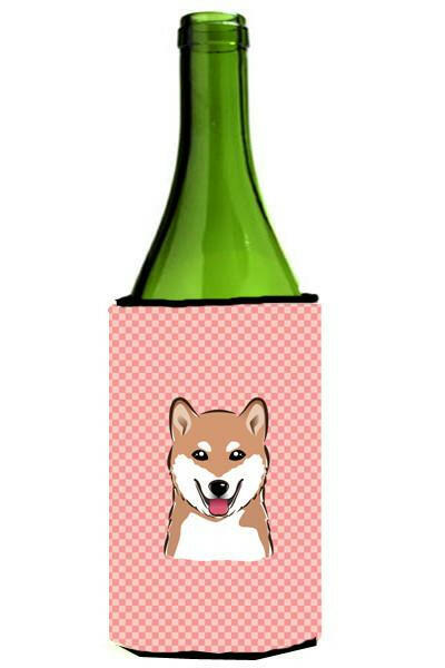 Checkerboard Pink Shiba Inu Wine Bottle Beverage Insulator Hugger BB1225LITERK by Caroline&#39;s Treasures