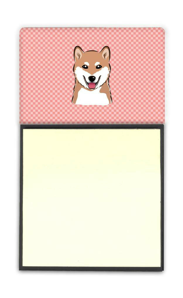Checkerboard Pink Shiba Inu Refiillable Sticky Note Holder or Postit Note Dispenser BB1225SN by Caroline&#39;s Treasures