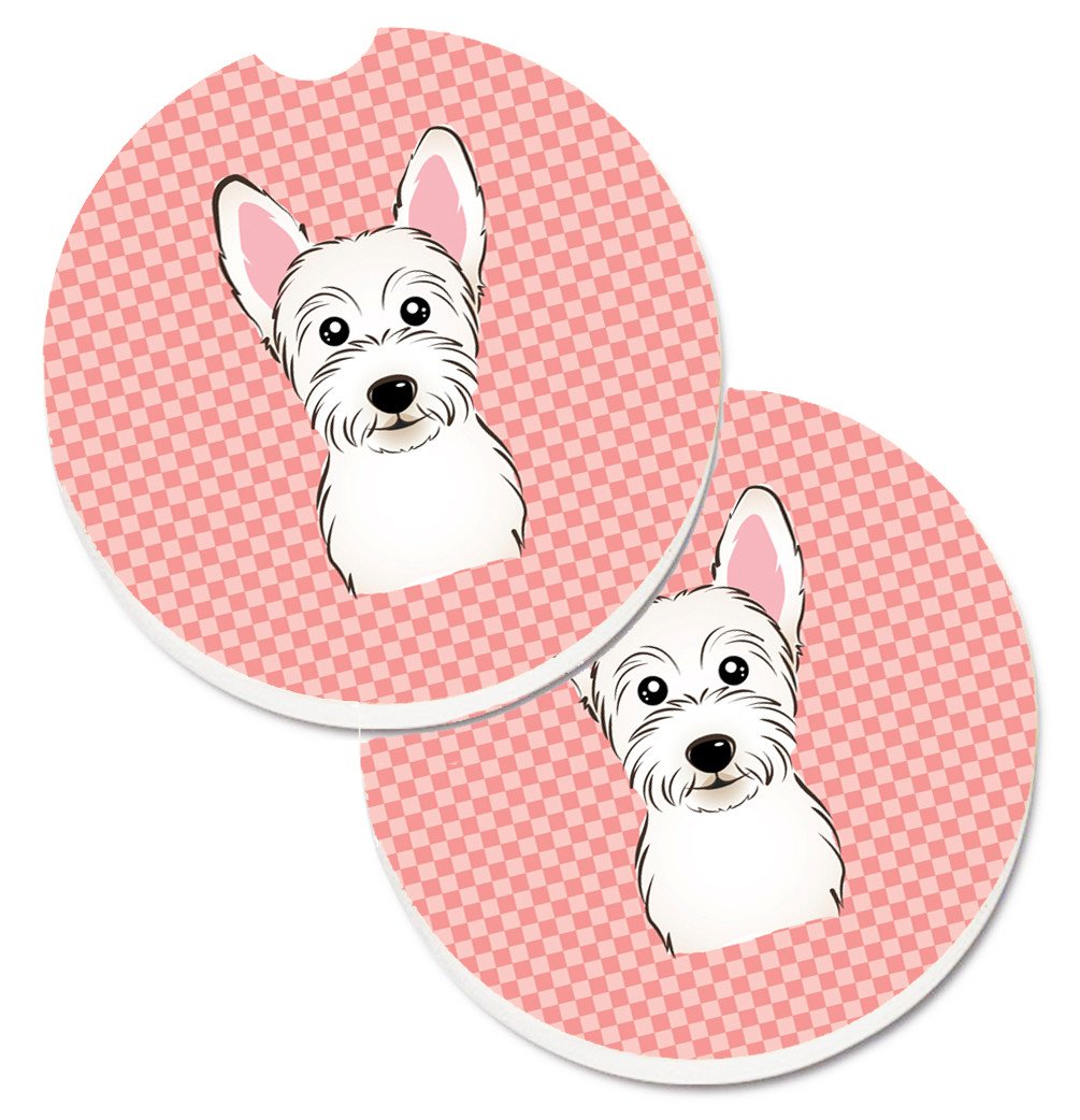 Checkerboard Pink Westie Set of 2 Cup Holder Car Coasters BB1226CARC by Caroline's Treasures