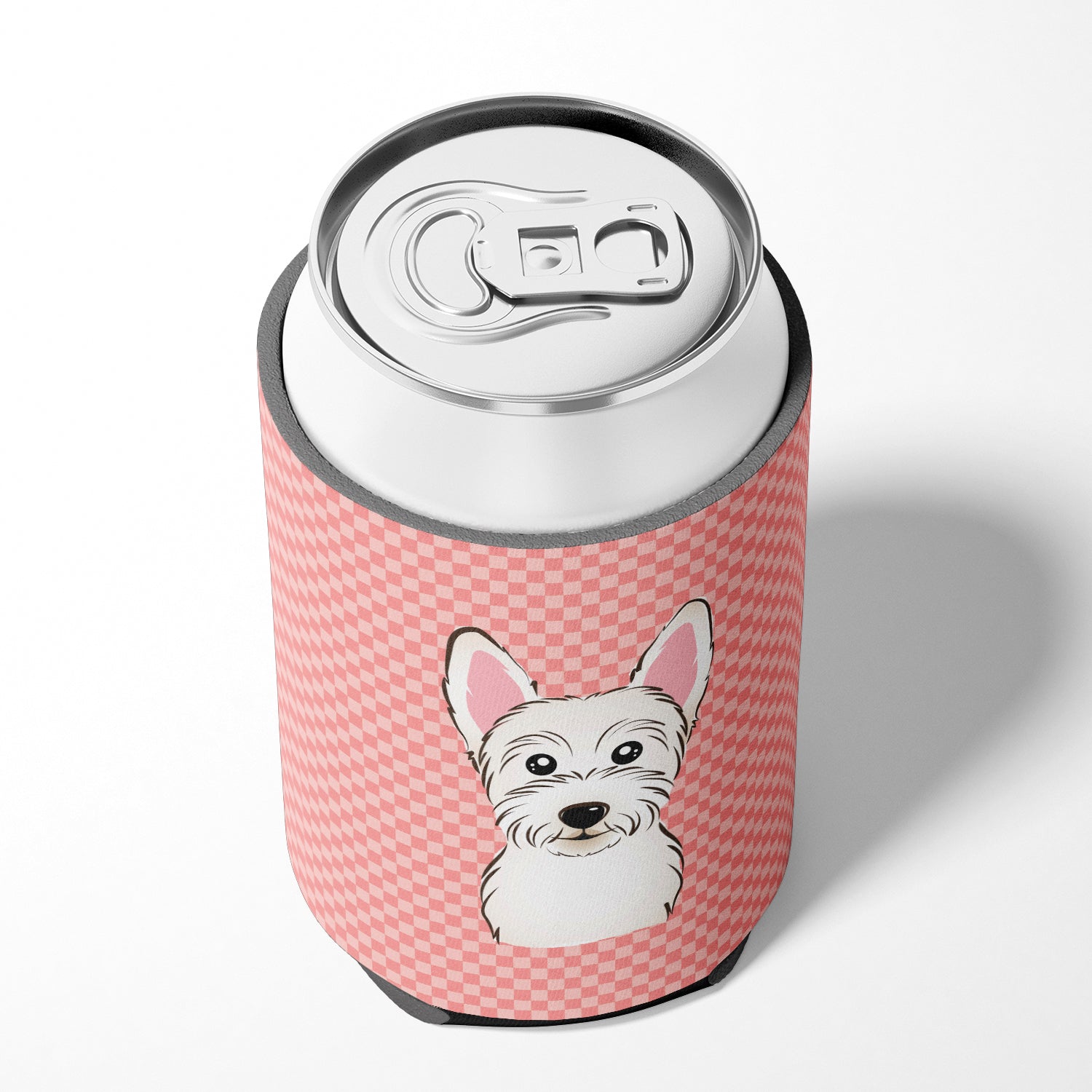 Checkerboard Pink Westie Can or Bottle Hugger BB1226CC.