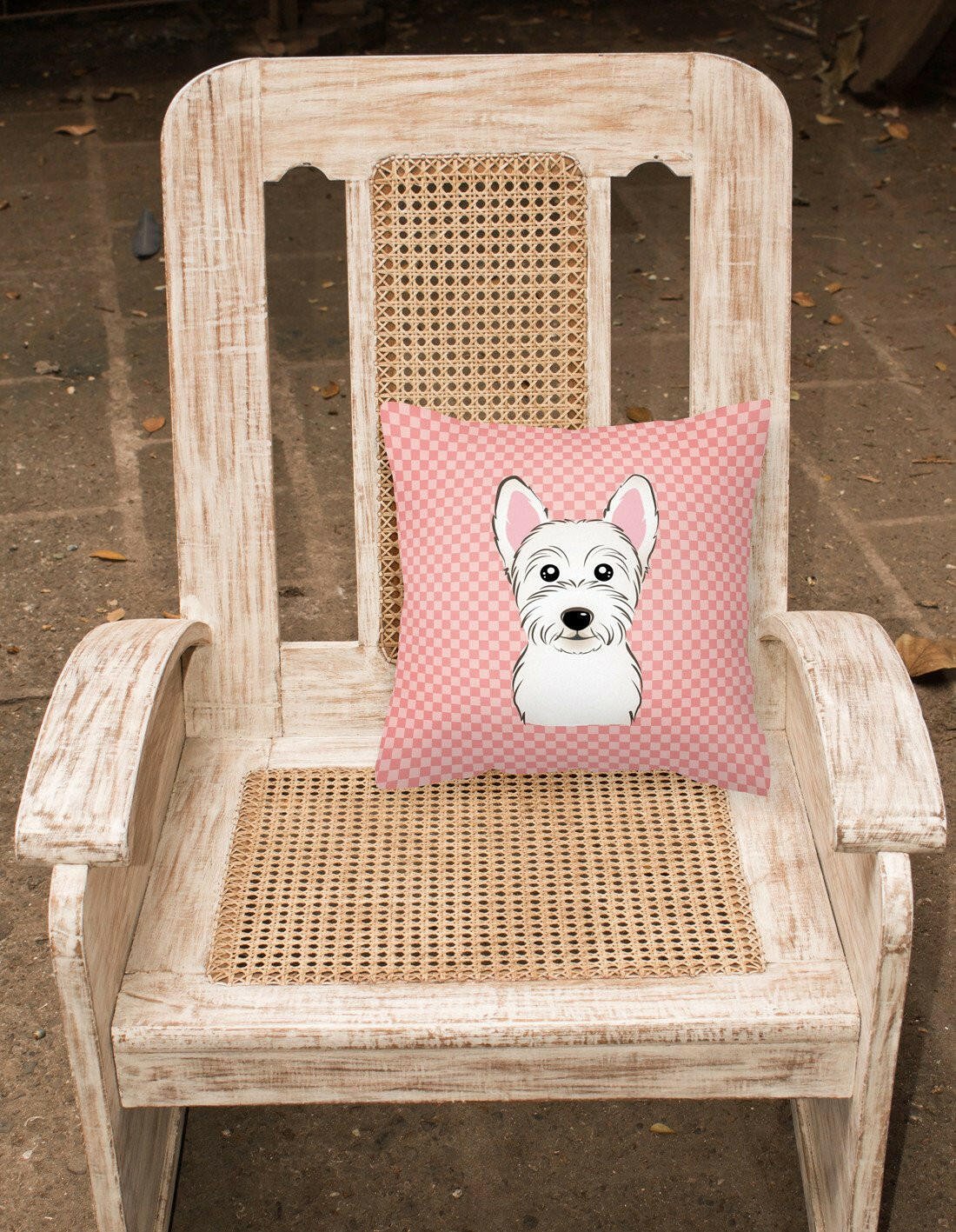 Checkerboard Pink Westie Canvas Fabric Decorative Pillow BB1226PW1414 - the-store.com