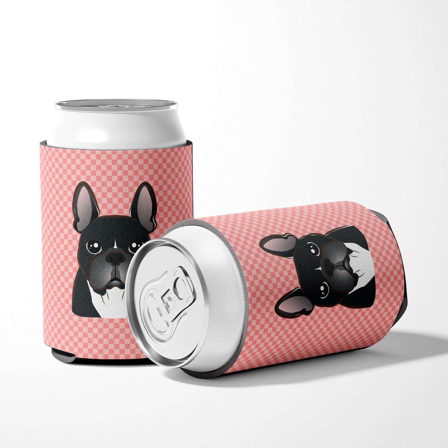 Checkerboard Pink French Bulldog Can or Bottle Hugger BB1227CC.