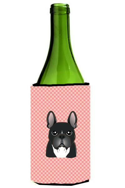 Checkerboard Pink French Bulldog Wine Bottle Beverage Insulator Hugger BB1227LITERK by Caroline&#39;s Treasures