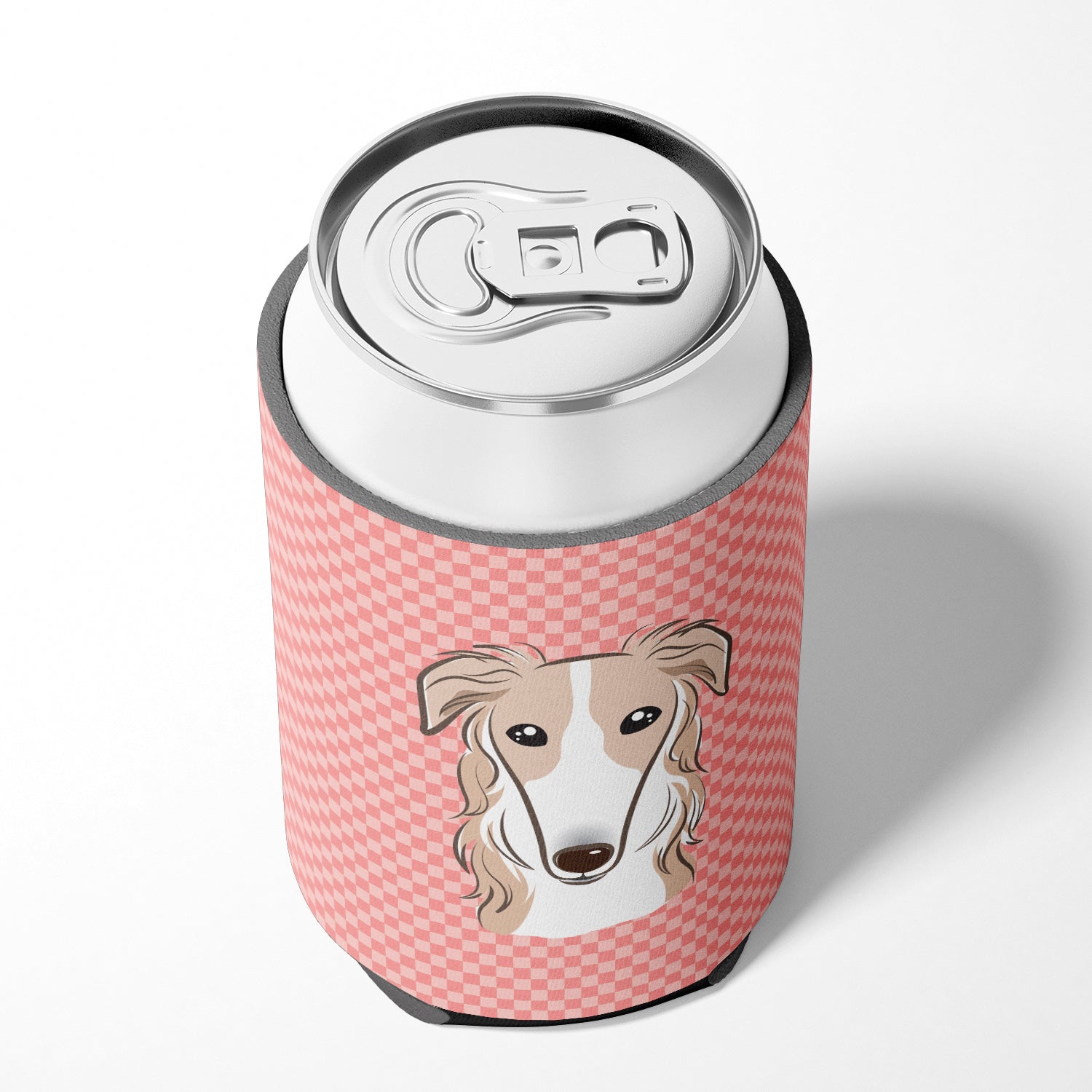 Checkerboard Pink Borzoi Can or Bottle Hugger BB1228CC