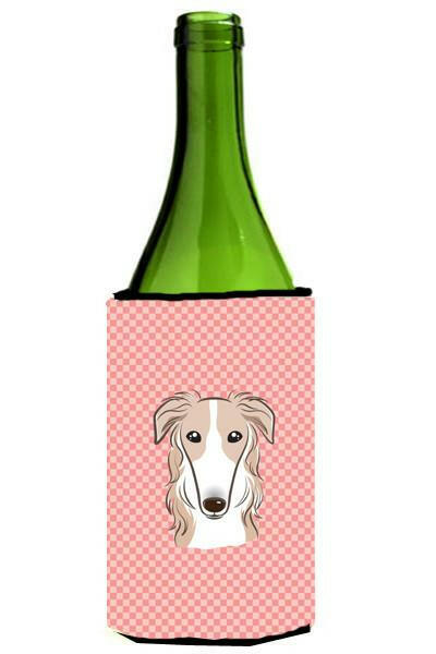 Checkerboard Pink Borzoi Wine Bottle Beverage Insulator Hugger BB1228LITERK by Caroline&#39;s Treasures