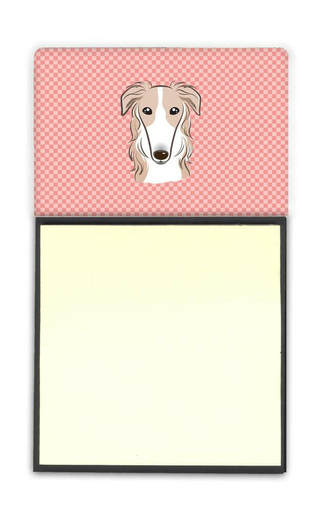 Checkerboard Pink Borzoi Refiillable Sticky Note Holder or Postit Note Dispenser BB1228SN by Caroline&#39;s Treasures