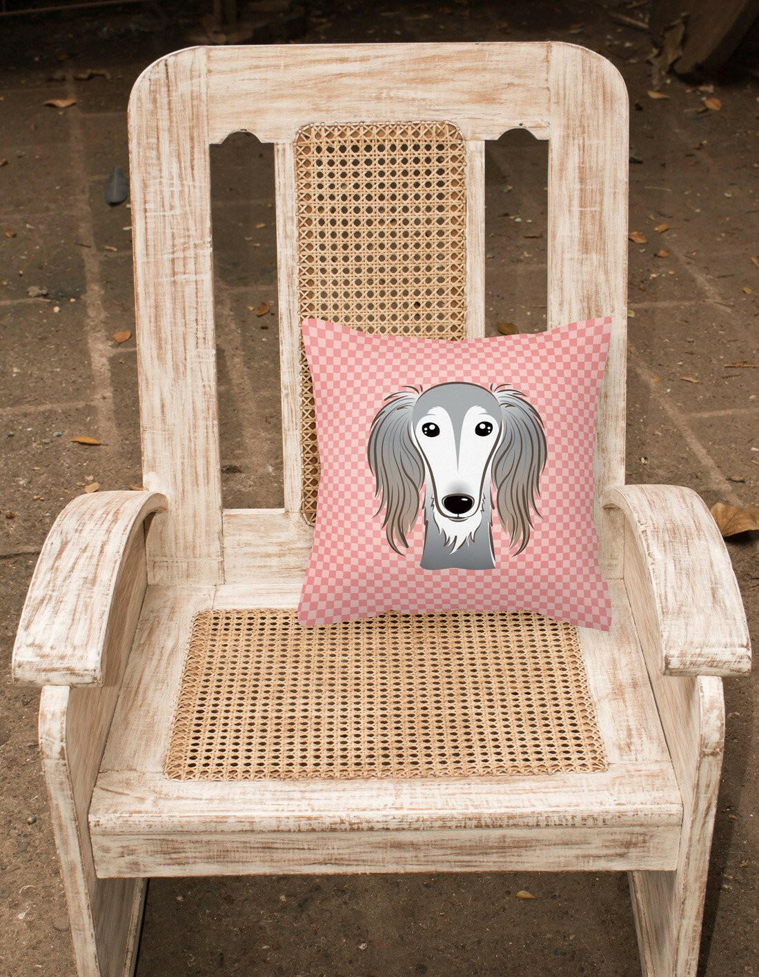 Checkerboard Pink Saluki Canvas Fabric Decorative Pillow BB1229PW1414 - the-store.com