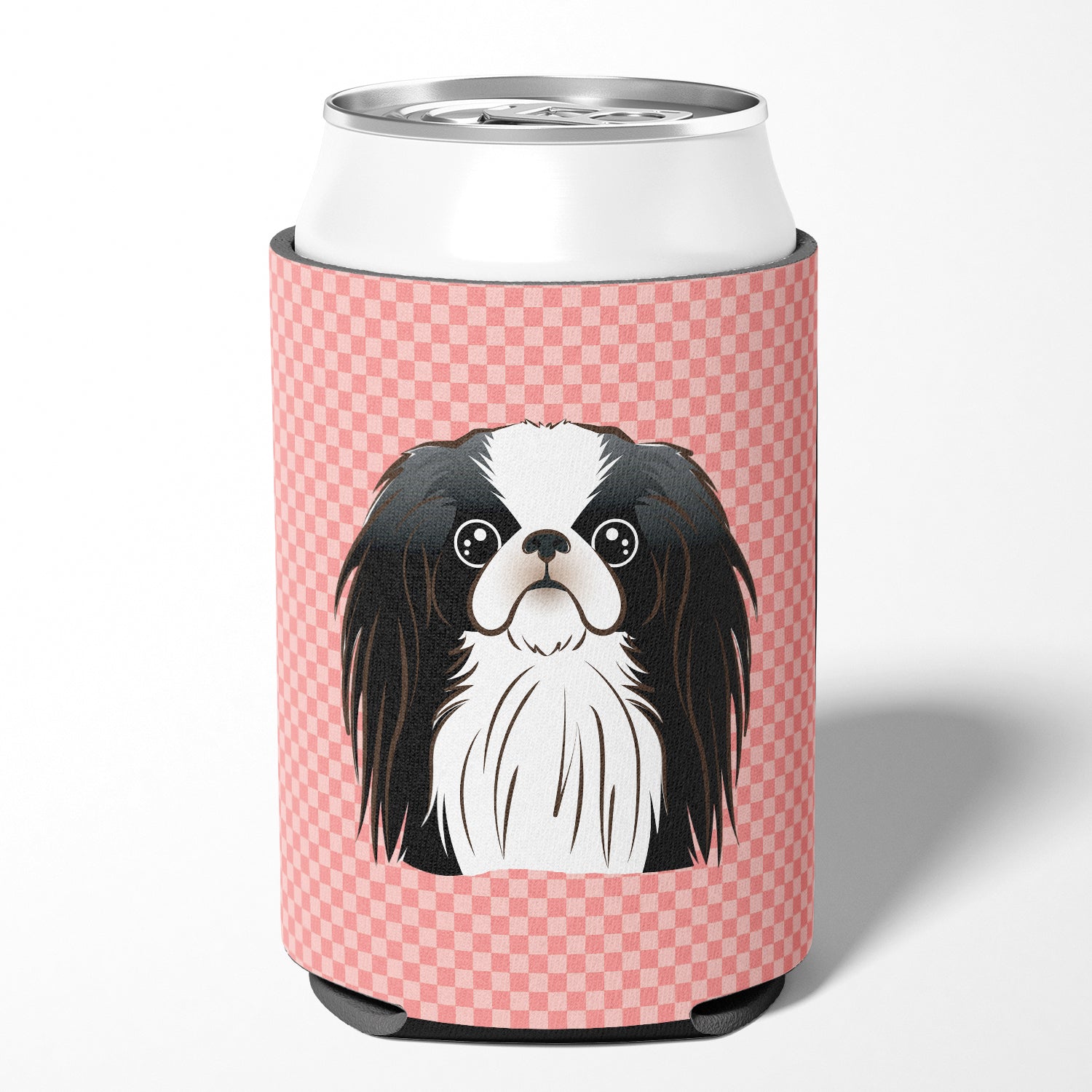 Checkerboard Pink Japanese Chin Can or Bottle Hugger BB1230CC