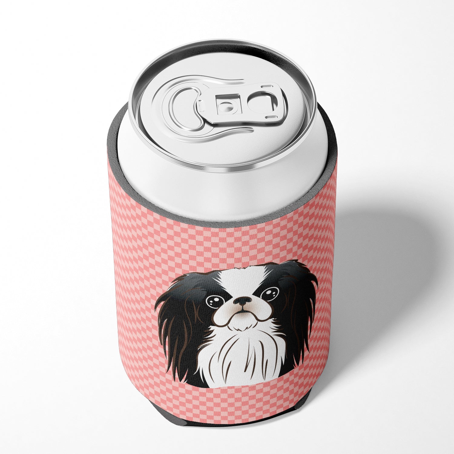 Checkerboard Pink Japanese Chin Can or Bottle Hugger BB1230CC.