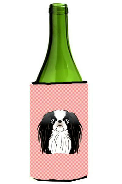 Checkerboard Pink Japanese Chin Wine Bottle Beverage Insulator Hugger BB1230LITERK by Caroline&#39;s Treasures
