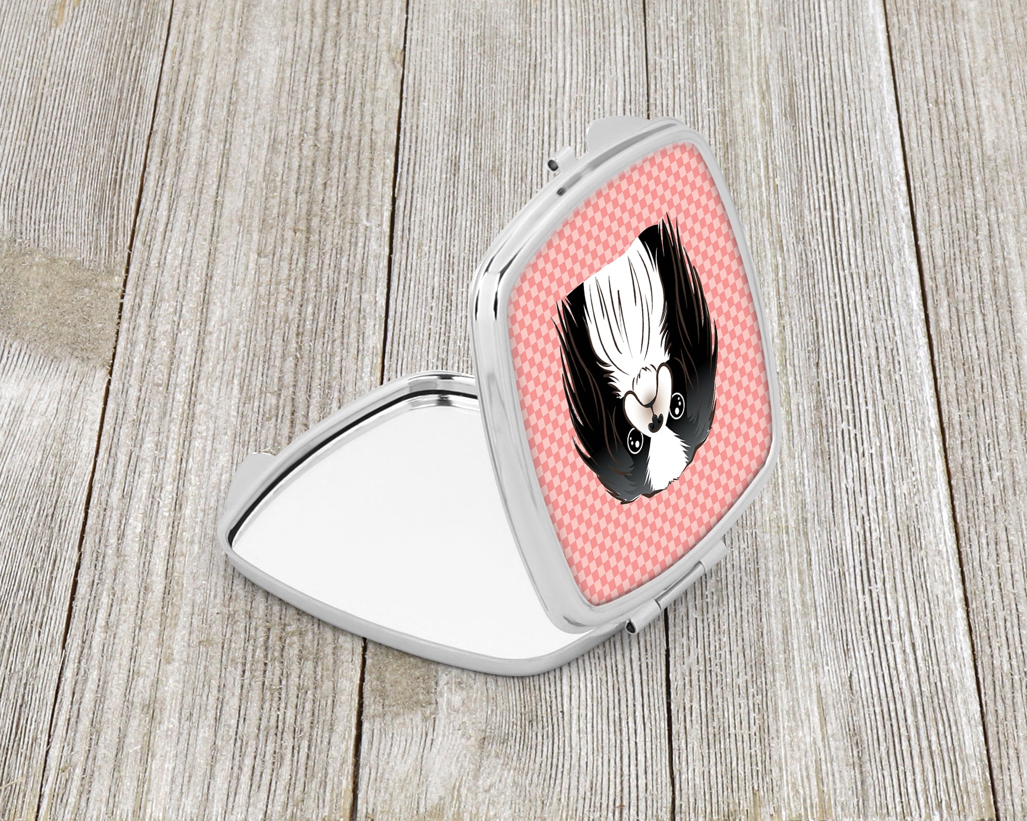 Checkerboard Pink Japanese Chin Compact Mirror BB1230SCM  the-store.com.