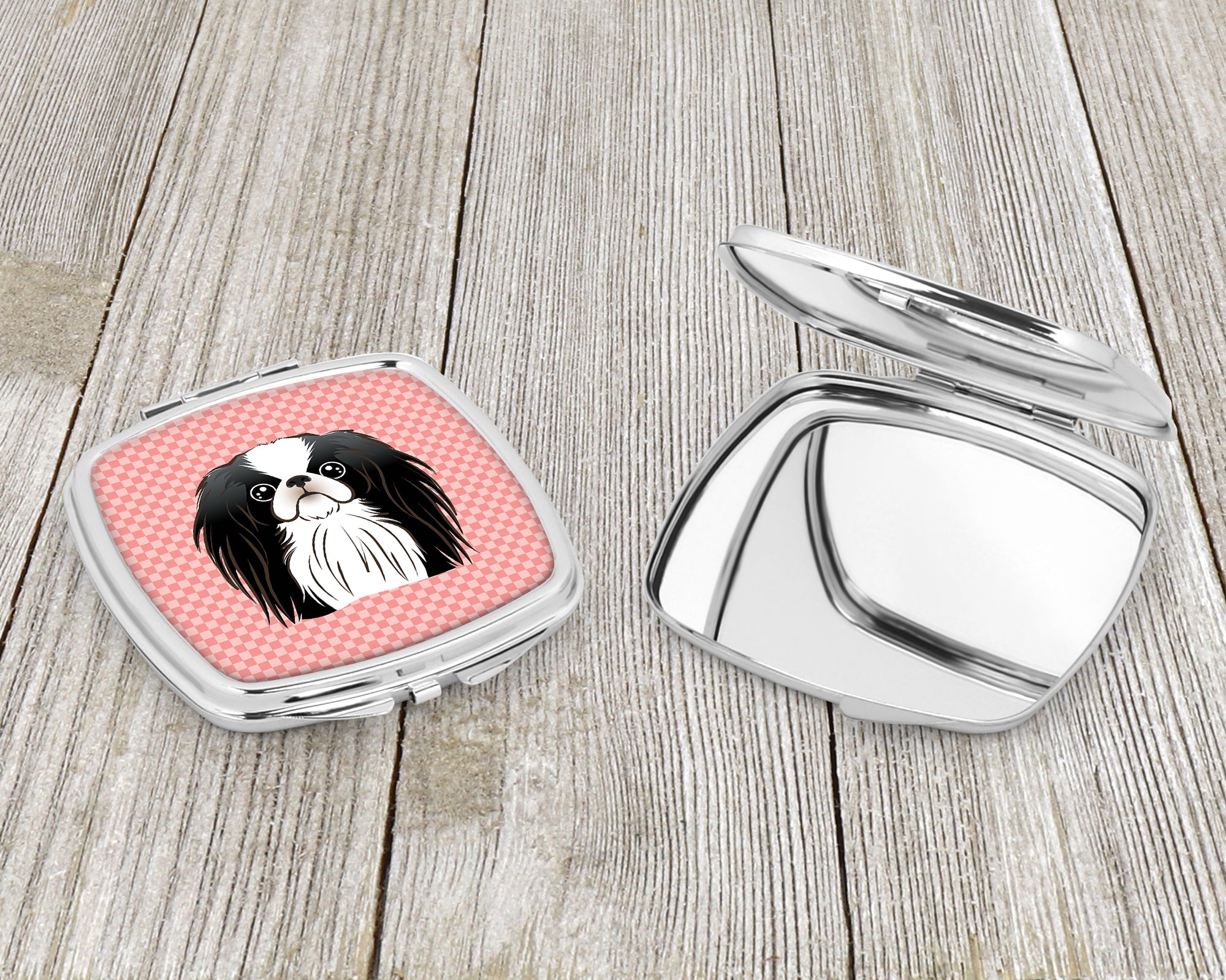 Checkerboard Pink Japanese Chin Compact Mirror BB1230SCM